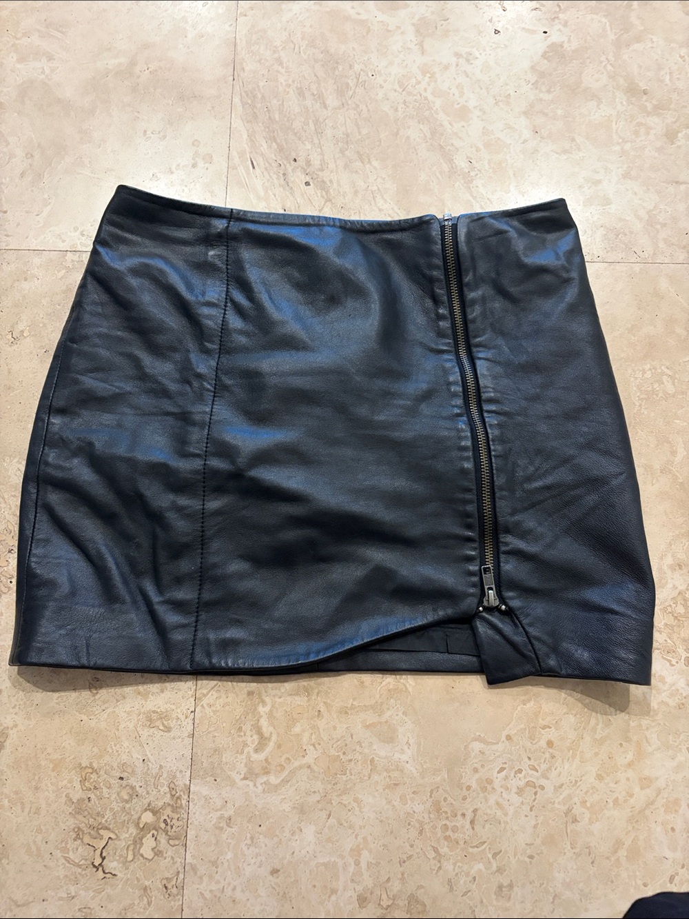 Leith Black Faux Leather Mini Skirt with Side Zip Detail